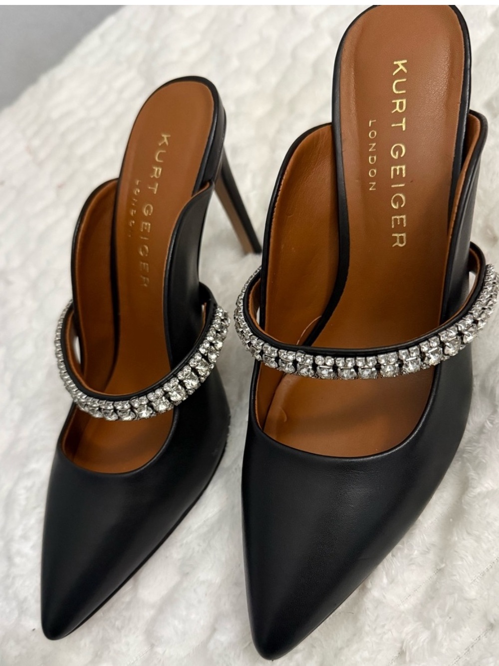 Kurt Geiger Duke Women's Black Pointed-Toe Mule w/Crystal Strap Sz 6 NWB